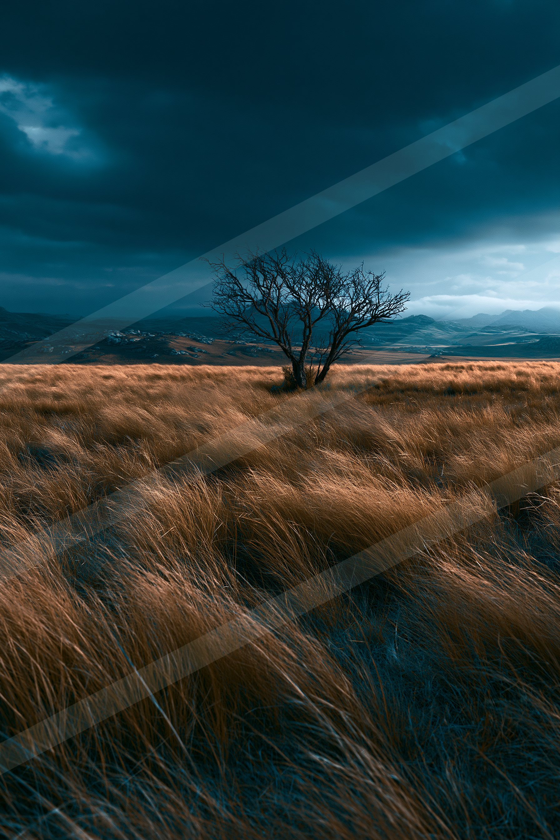 A dramatic long exposure landscape of a field, dust.