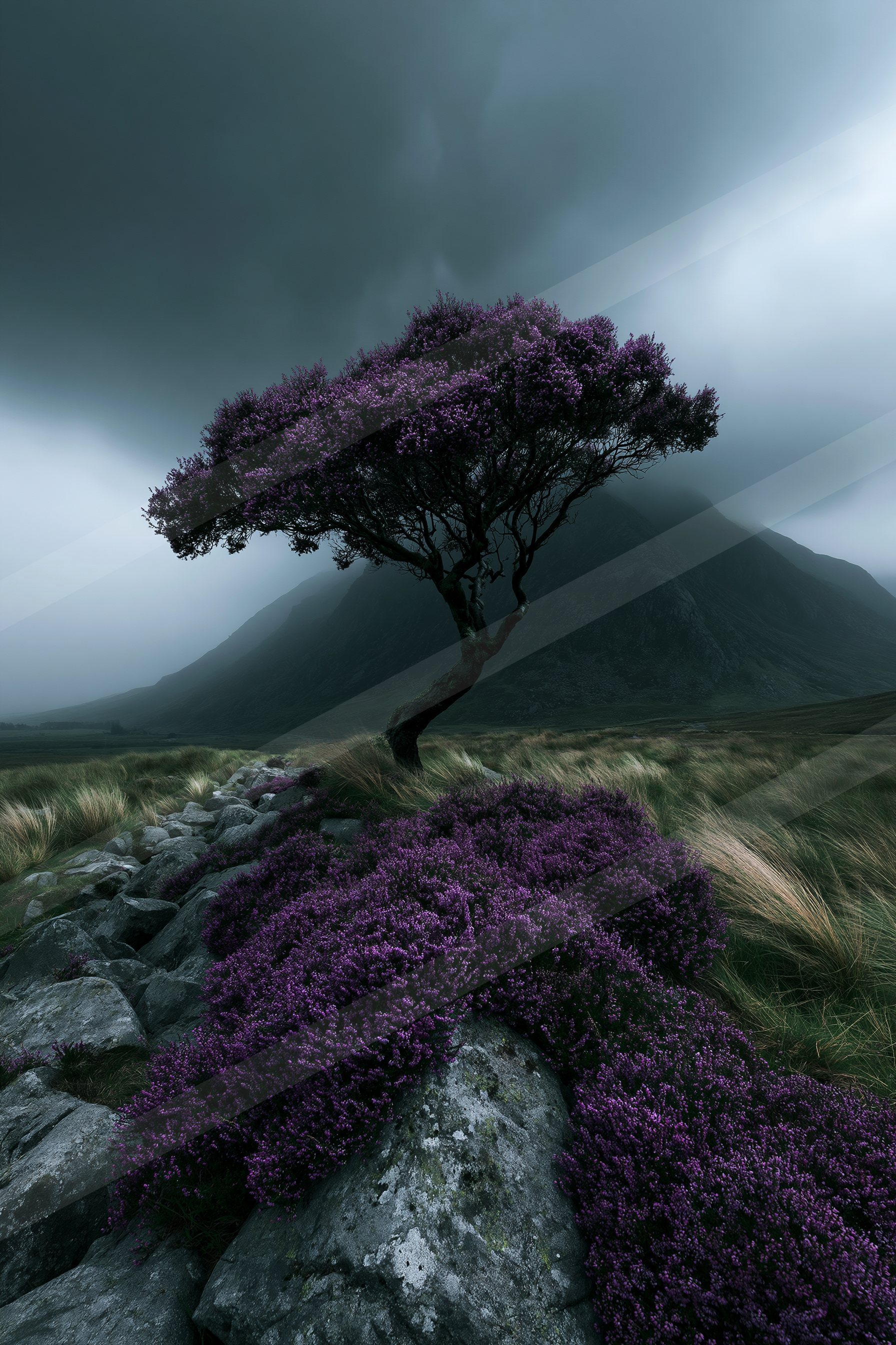 A moody nature scene of an oak tree.