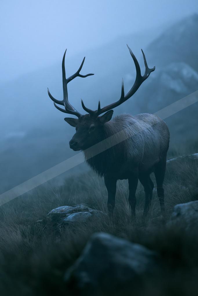 A moody wildlife photo of wildlife, fog.