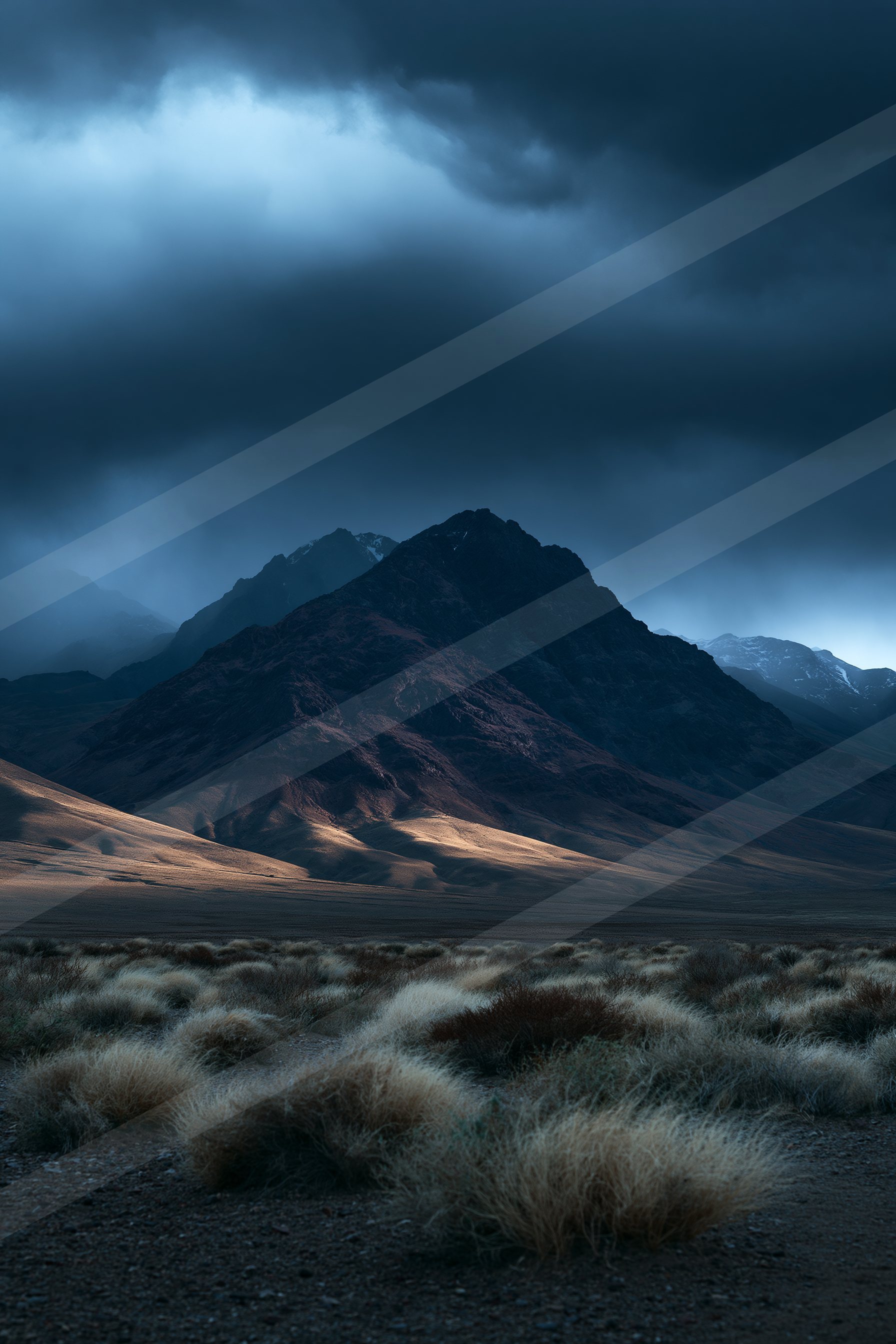 A night long exposure landscape of a desert, dust.