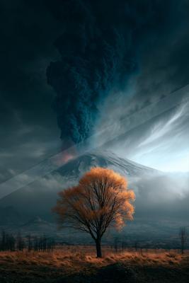 A dramatic nature scene of trees, storm.