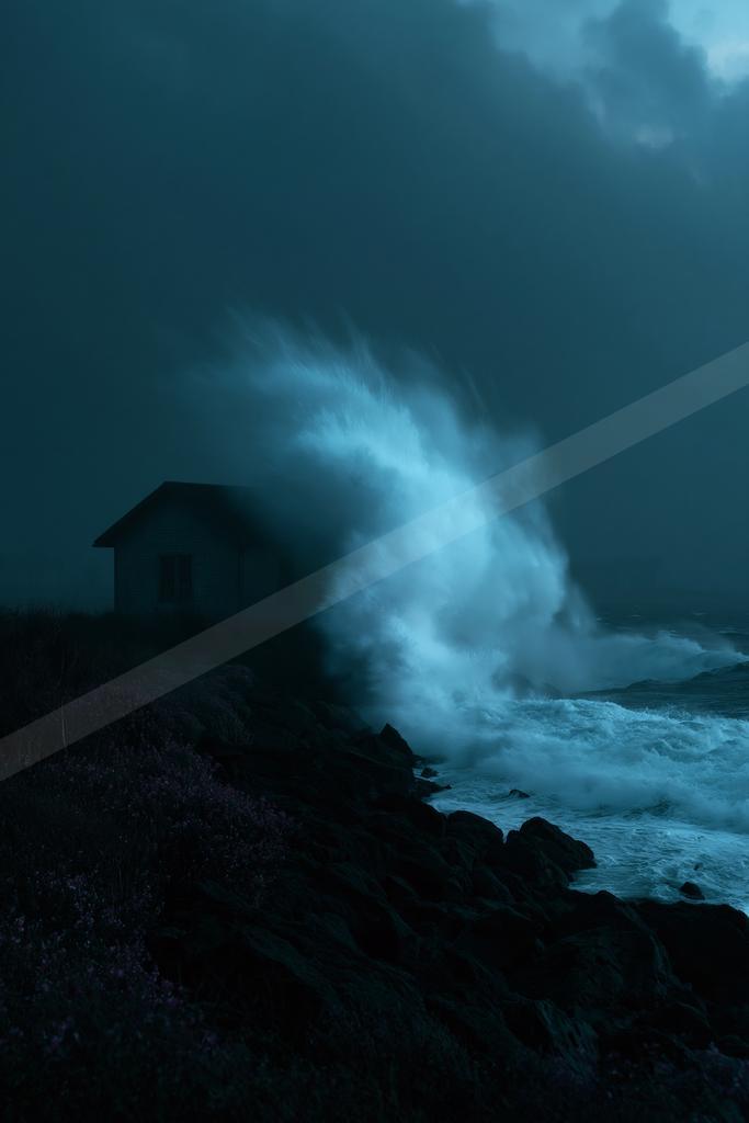 A night long exposure sky scene of storm, fog.