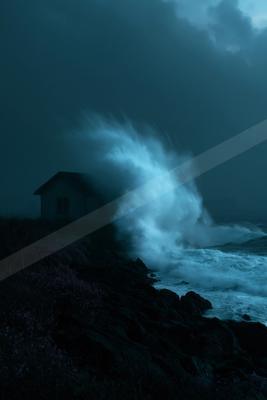 A night long exposure sky scene of storm, fog.