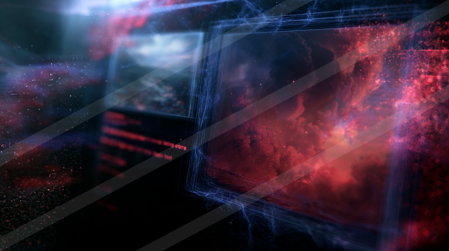 A futuristic digital interface displaying a vibrant red nebula against the backdrop of space.