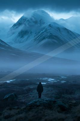 A mysterious landscape of a mountains, fog.