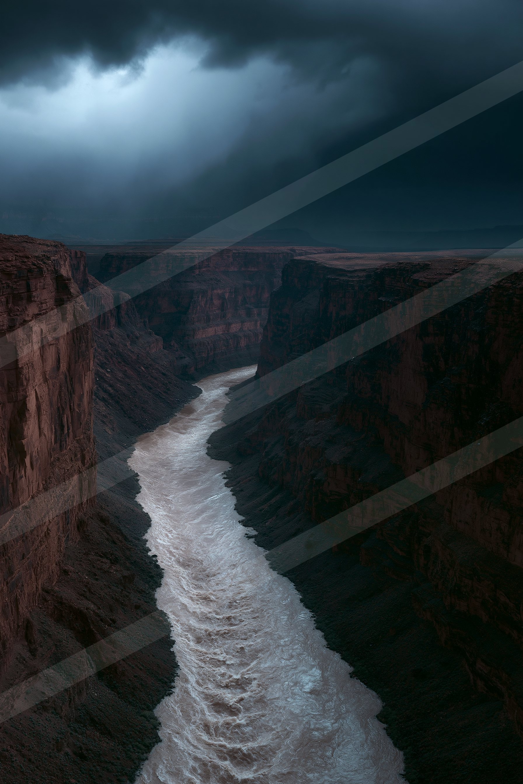 A dramatic landscape of a canyon, sand.