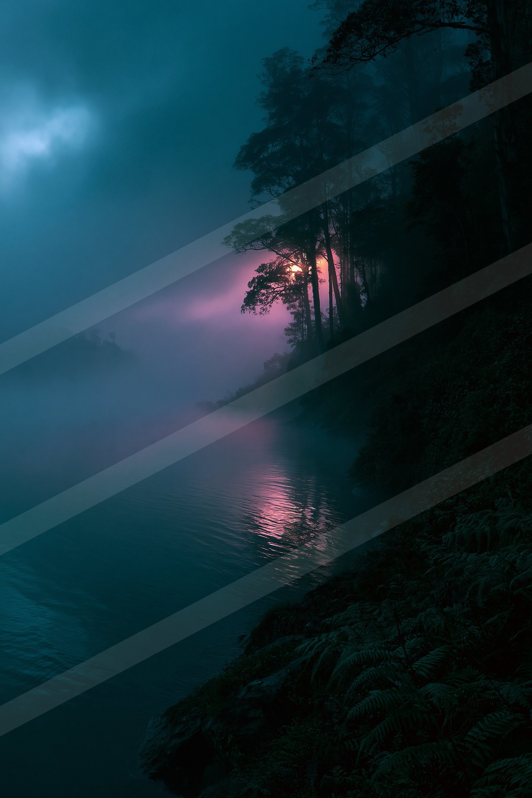 An ethereal sky scene of an aurora, fog.