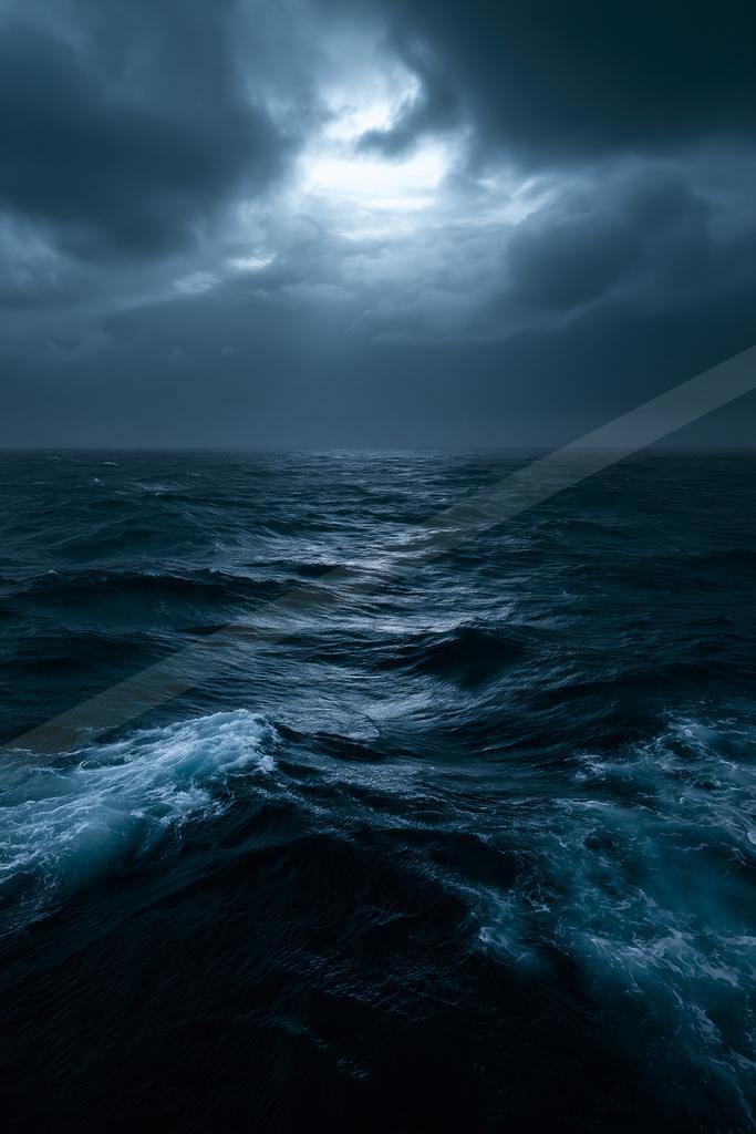 A blue hour water scene of ocean.