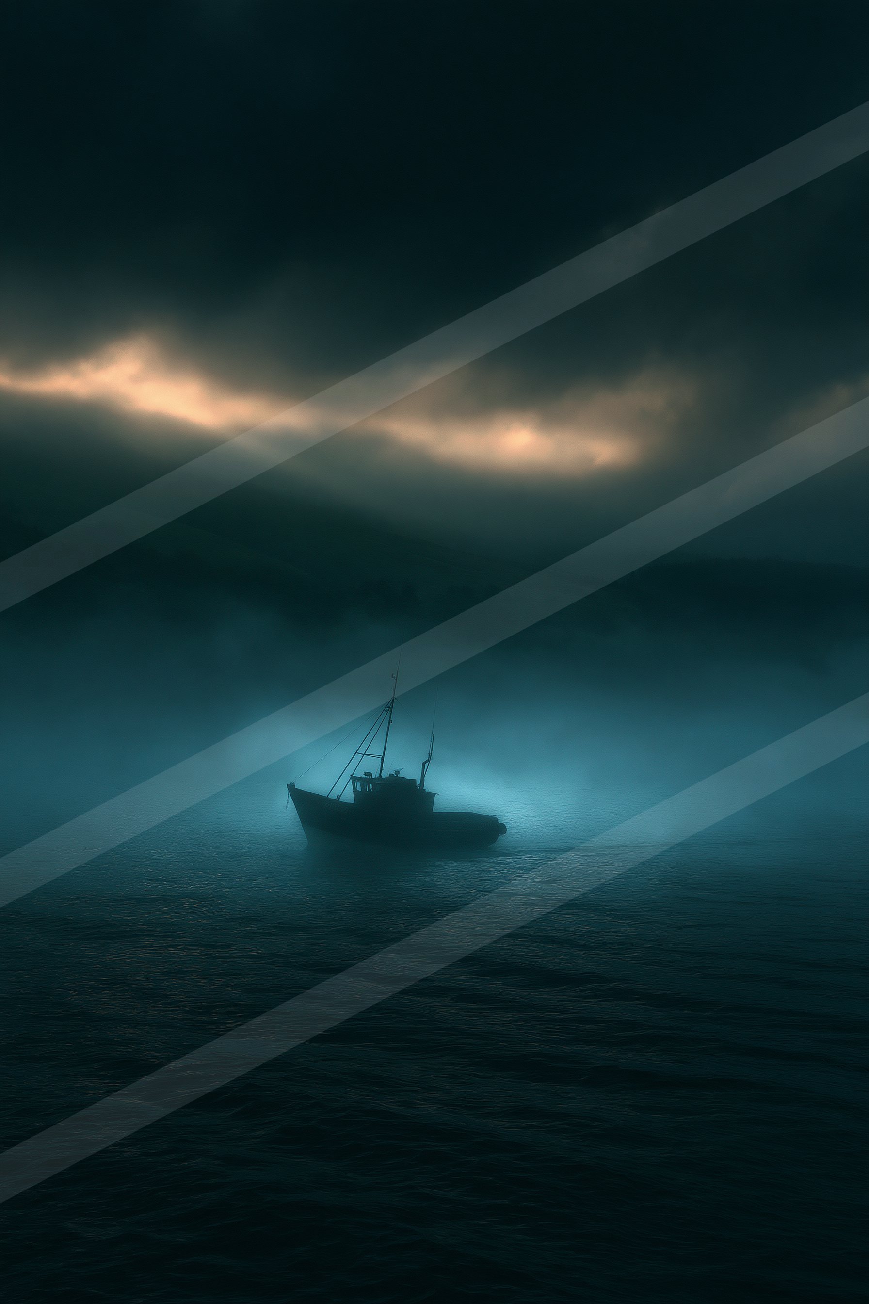 A mysterious still life of a boat, fog.