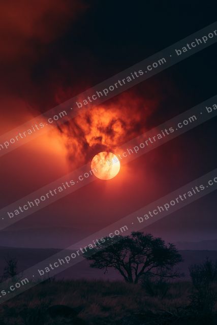 A night sky scene of a sunset, fire.