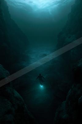 A night water scene of ocean.