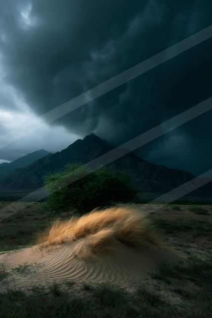 A dramatic long exposure sky scene of a storm, dust.