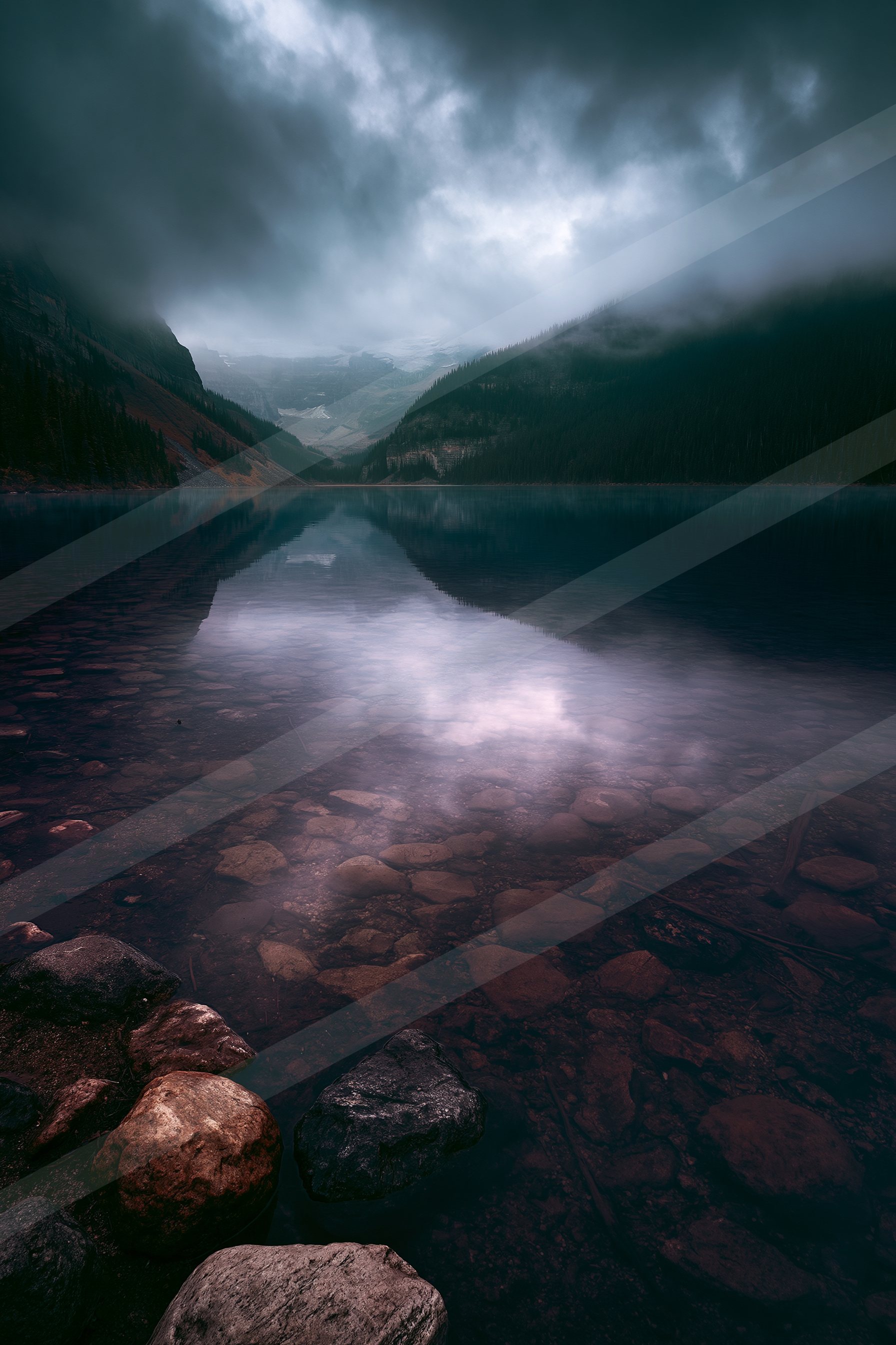 A mysterious long exposure water scene of a lake, reflection.