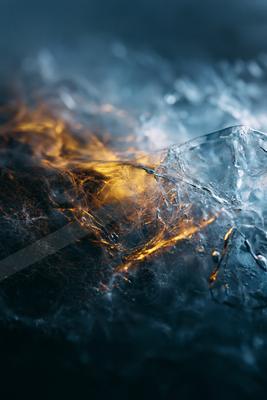 A black-toned moody photograph of matchstick, volcano, fountain.