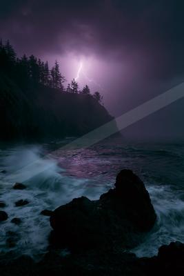 A dramatic sky scene of storm, ocean.