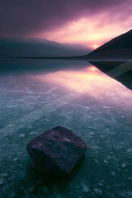 A serene long exposure water scene of lake, reflection.