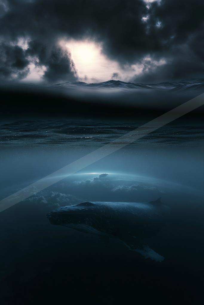 A moody sky scene of clouds, storm, ocean.