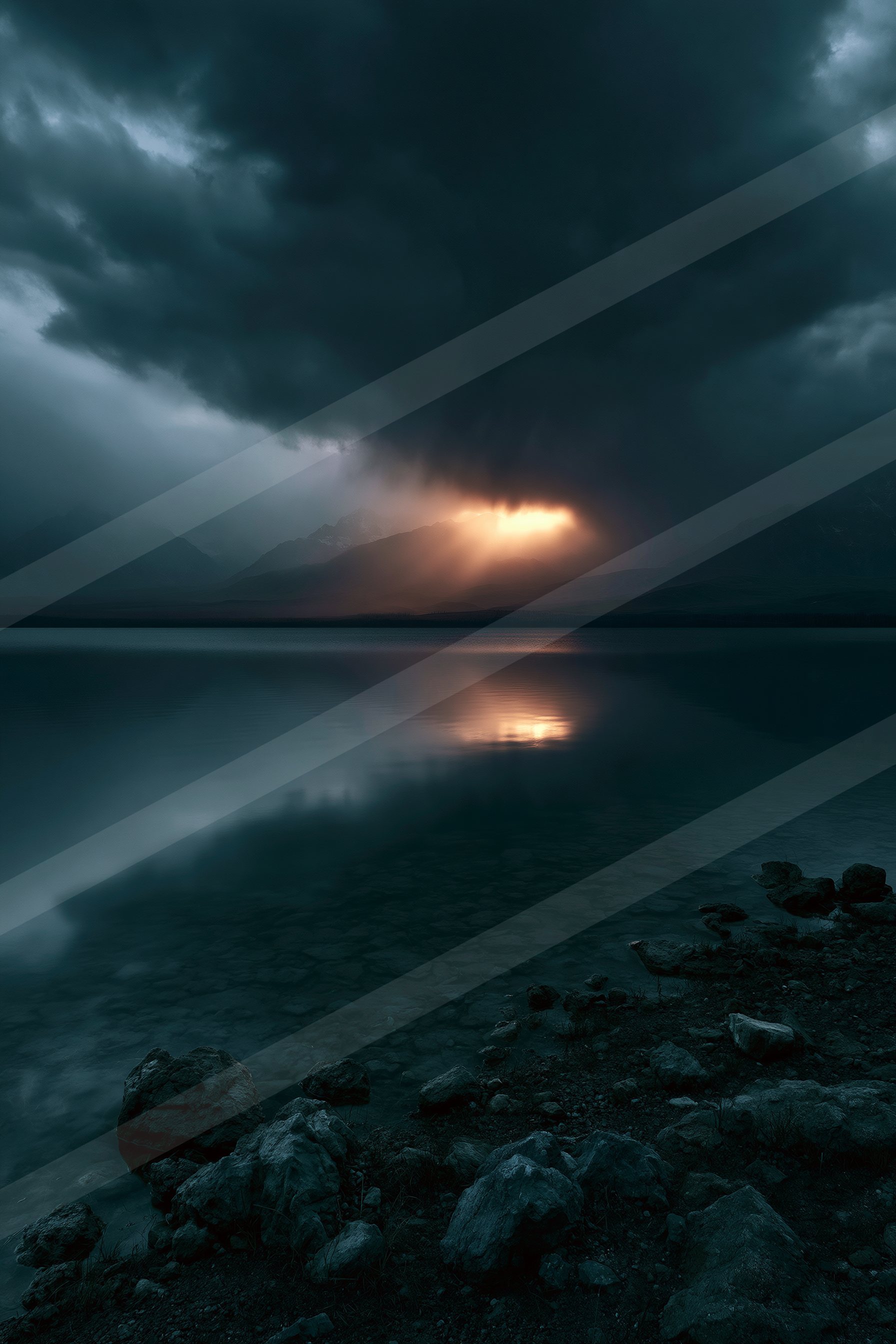 A night long exposure sky scene of a sunrise, reflection.