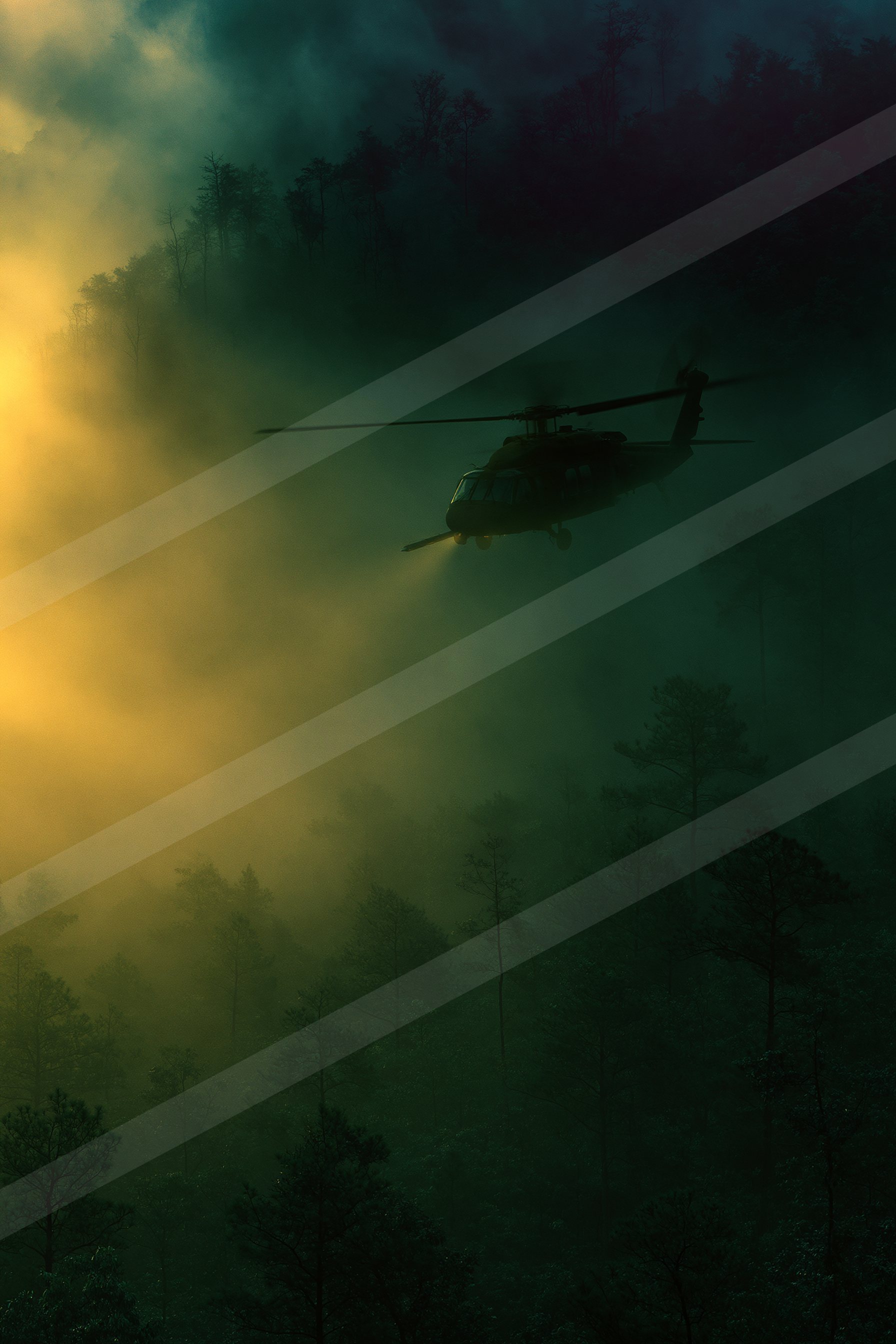 A mysterious still life of a helicopter, fog.