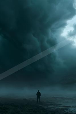 A dramatic sky scene of storm, fog.