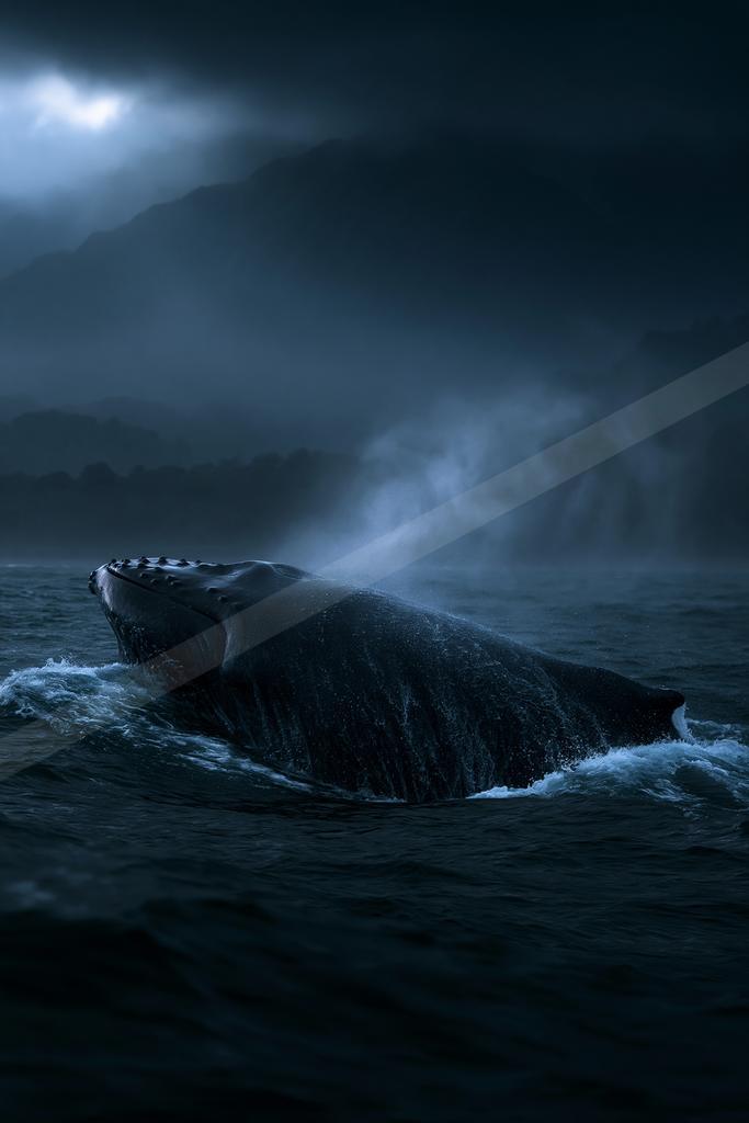 A night water scene of ocean.