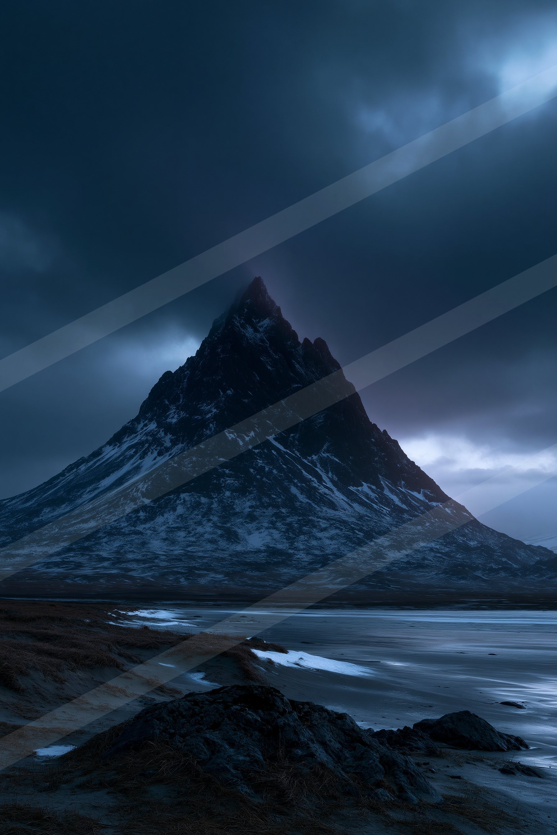 A night landscape of a volcano.
