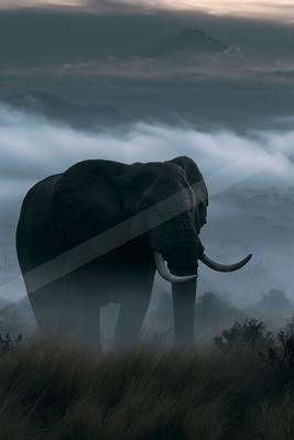 A brown-toned moody photograph of tusker, african elephant, indian elephant.