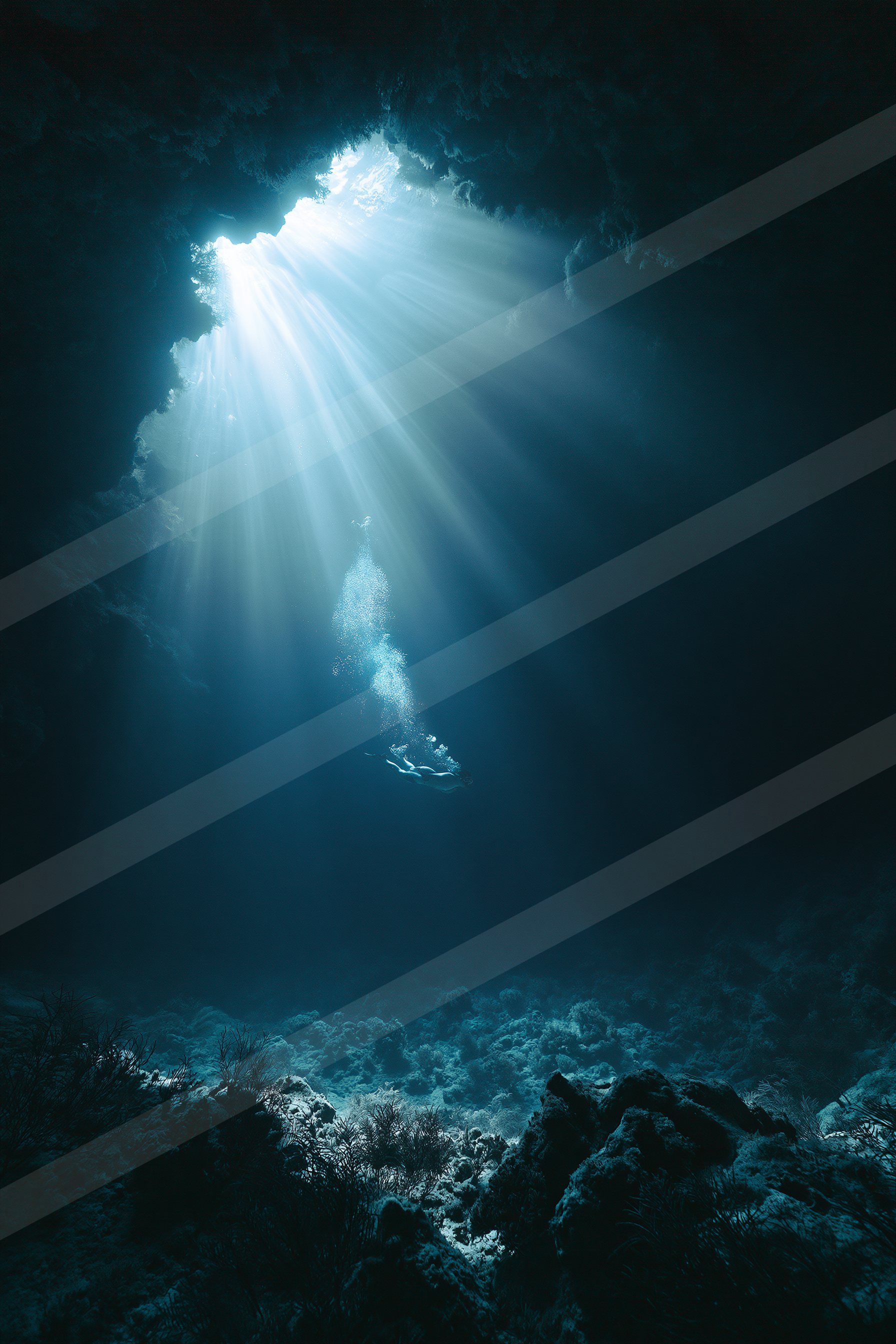 An ethereal water scene of an underwater.