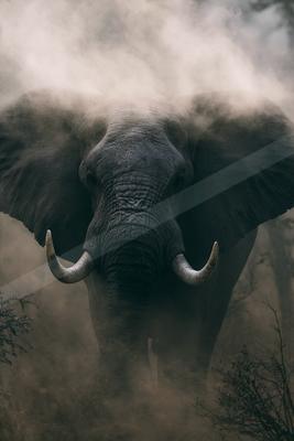 A brown-toned moody photograph of african elephant, tusker, indian elephant.
