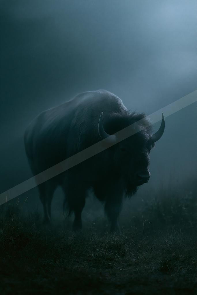 A night wildlife photo of wildlife, fog.