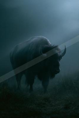 A night wildlife photo of wildlife, fog.