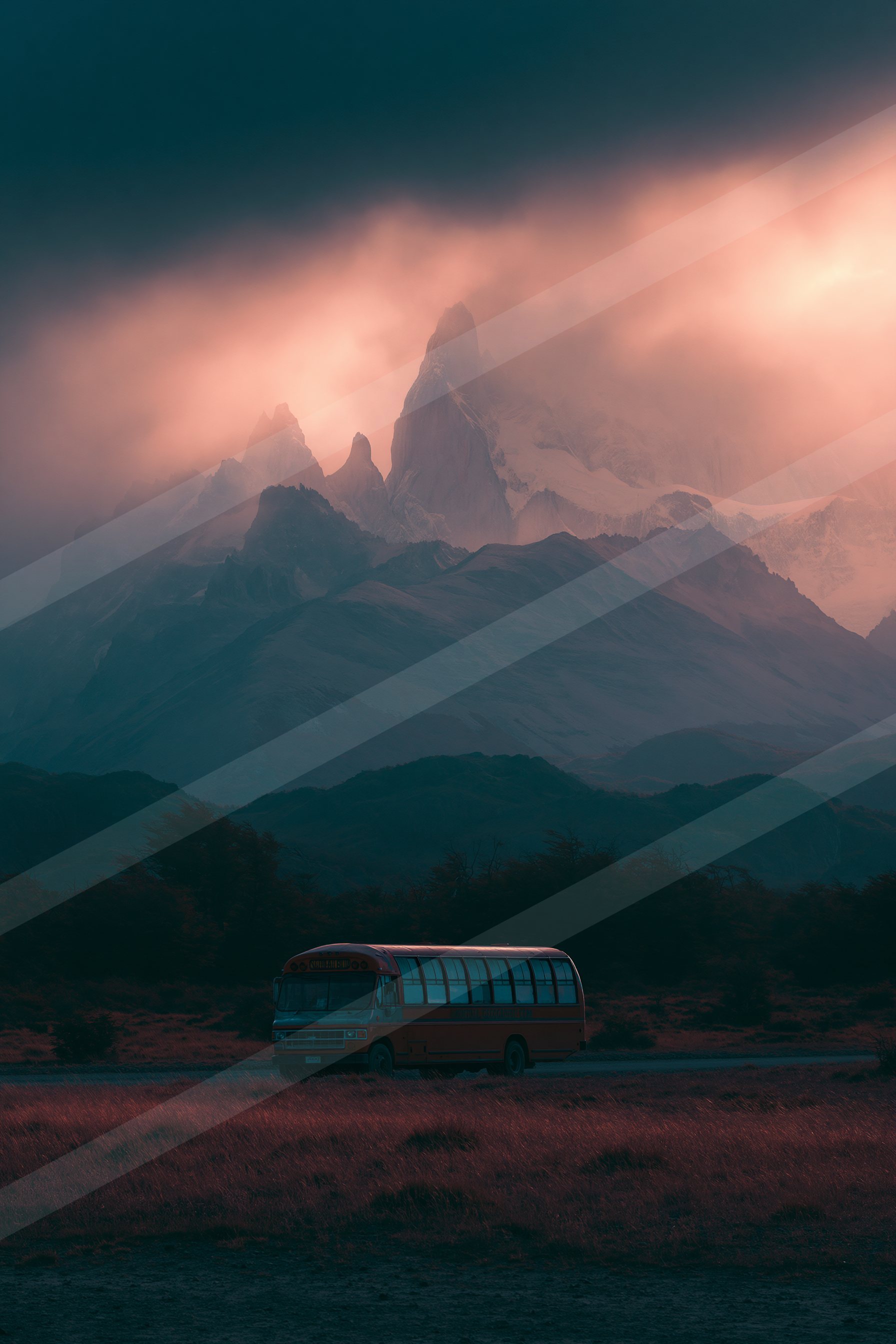 A dramatic double exposure landscape of a mountains.