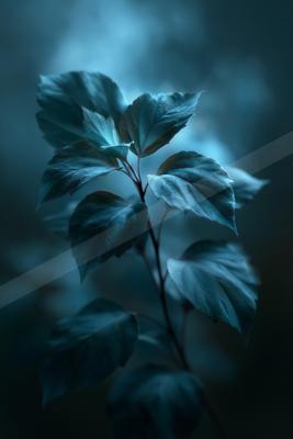 A blue hour minimalist nature scene of plants.