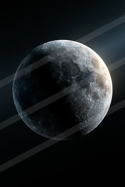 A black-and-white night sky scene of a moon.