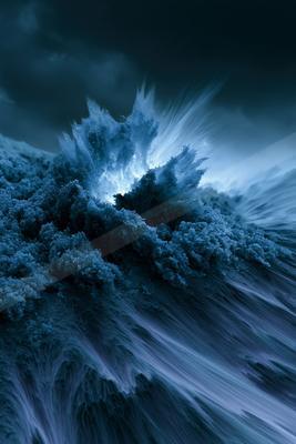 A moody water scene of ocean, storm.