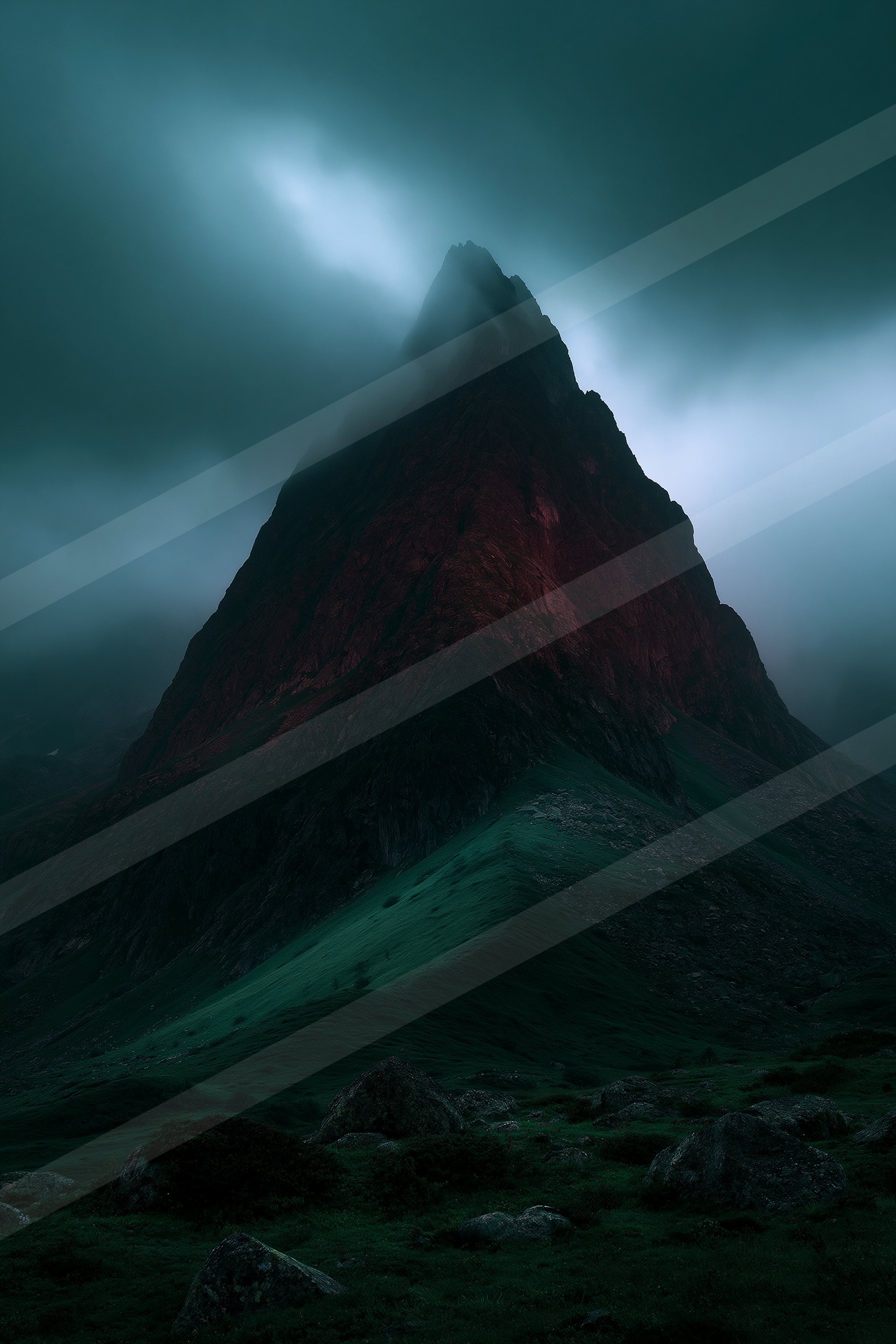 A dramatic landscape of a volcano.