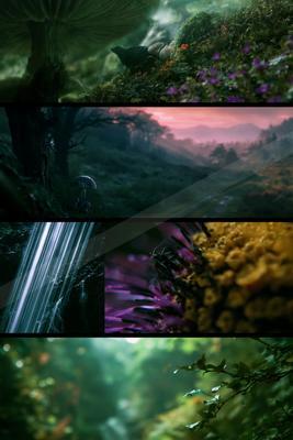 A moody nature scene of forest, plants.