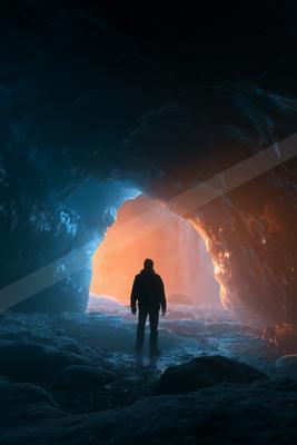A mysterious negative space landscape of a cave, silhouette.