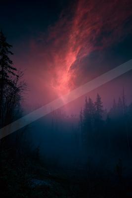 A blue hour sky scene of sunrise, clouds, storm.