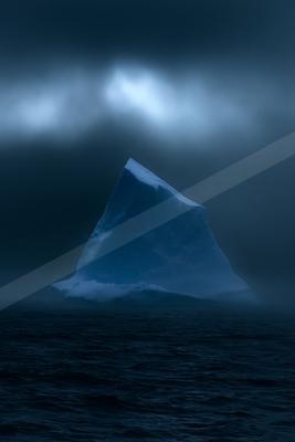 A blue hour water scene of ocean.