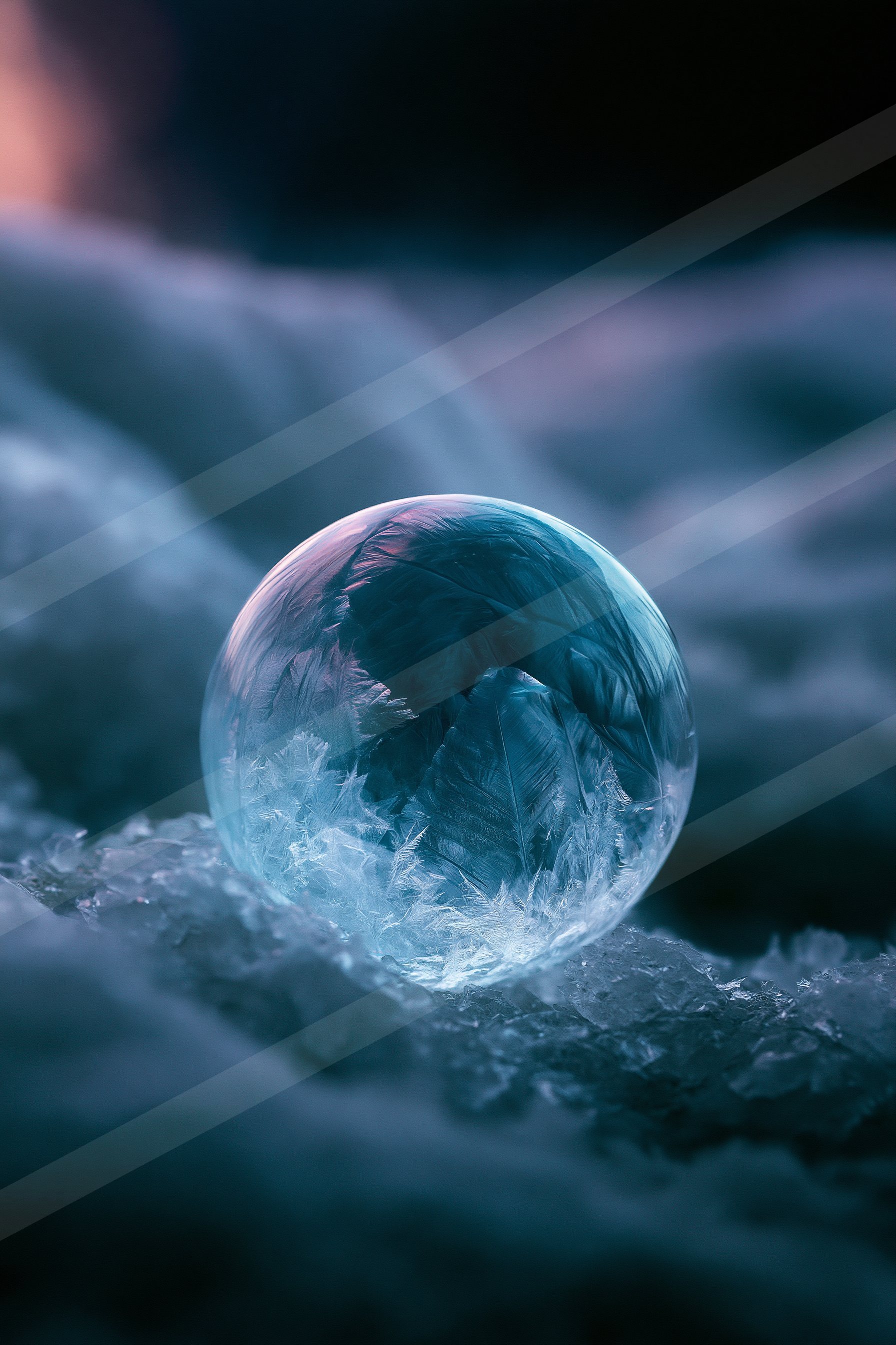 An ethereal macro sky scene of a planet, ice.