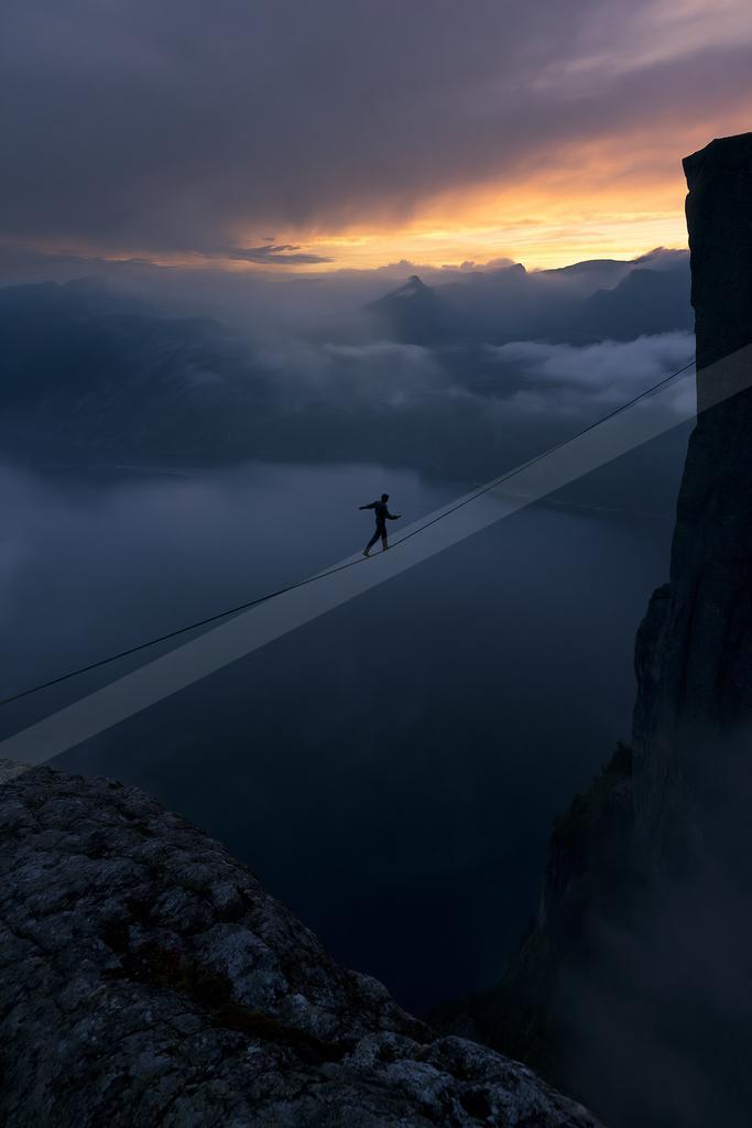 A moody landscape of mountains.