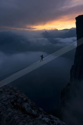A moody landscape of mountains.