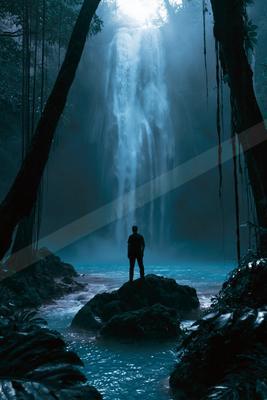 A moody water scene of waterfall.