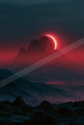 A moody sky scene of sunset, mountains, sunrise.