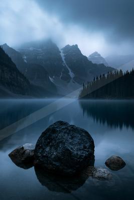 A mysterious panorama landscape of a mountains, reflection.