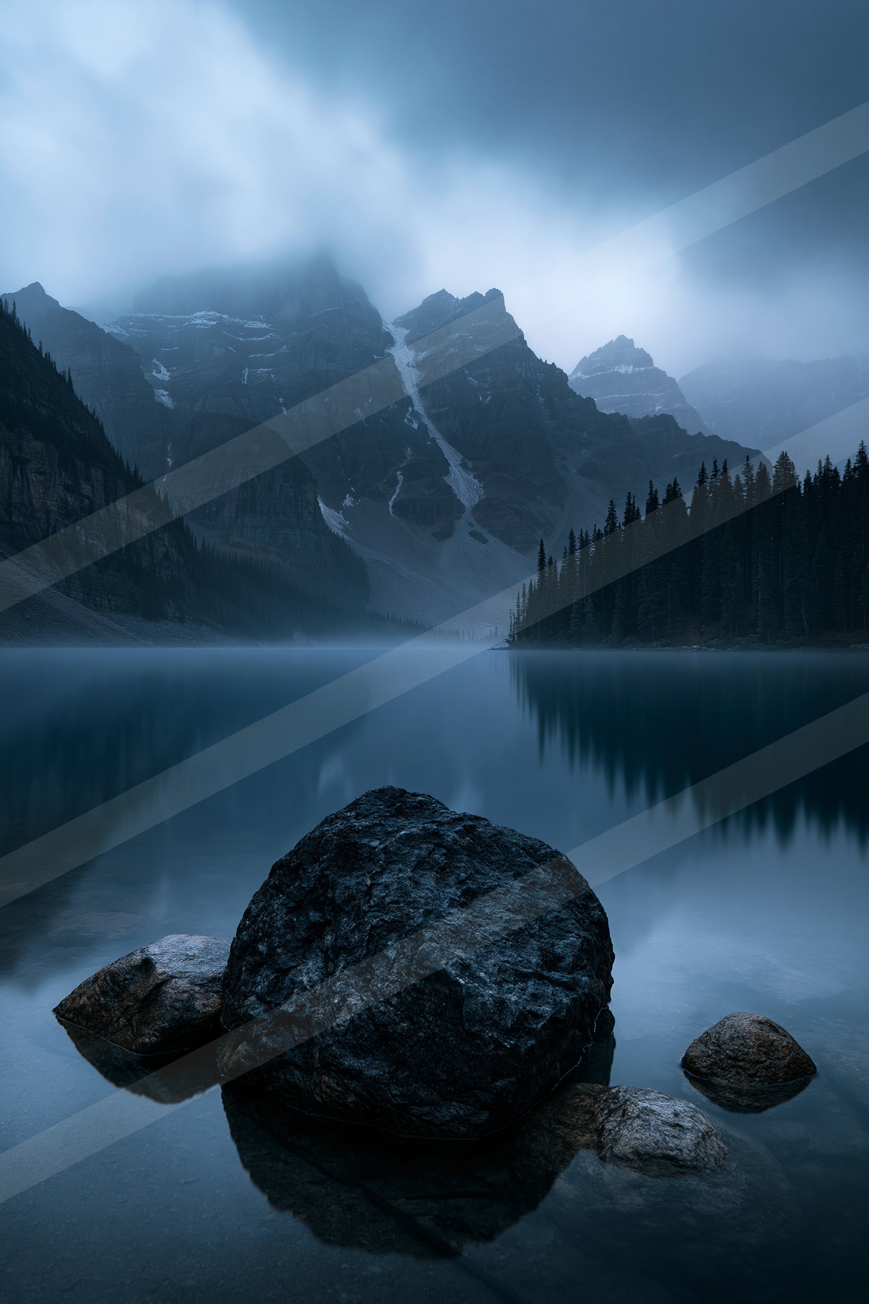 A mysterious panorama landscape of a mountains, reflection.