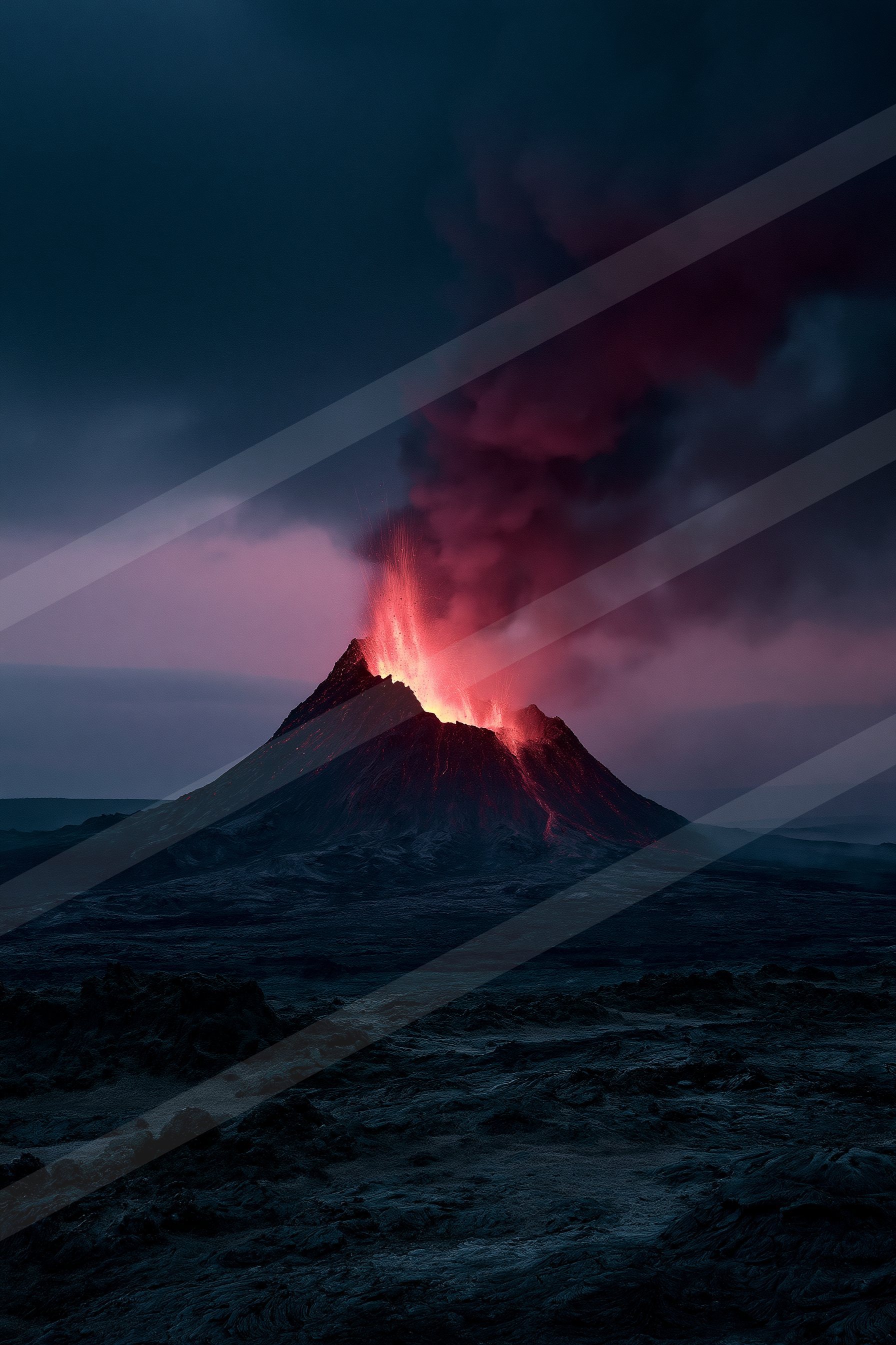 A dramatic landscape of a volcano.