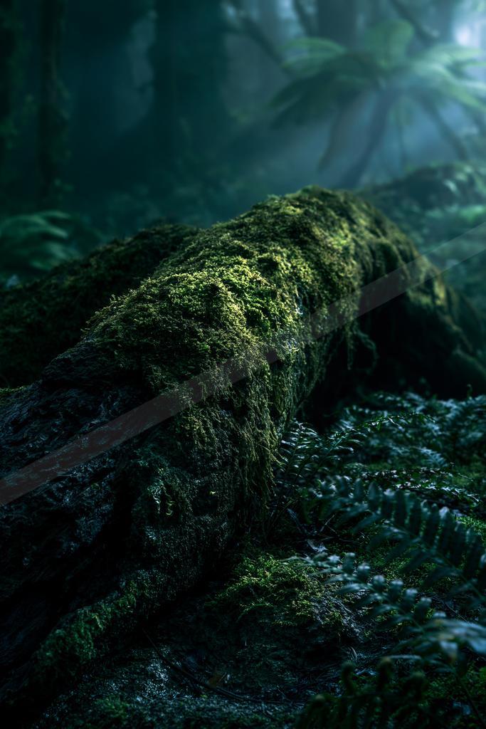 A serene nature scene of forest, river.