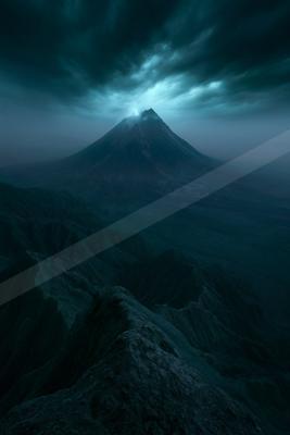 A night landscape of mountains.